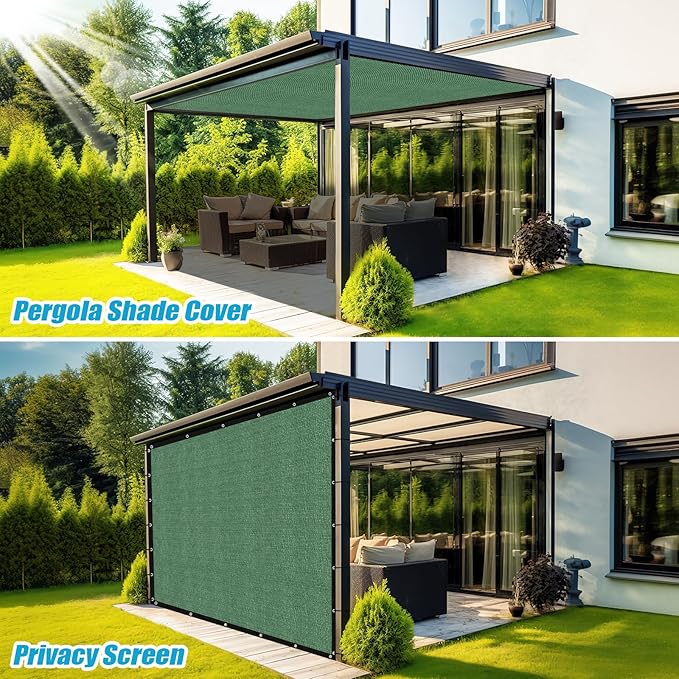 Amagenix 90% Pergola Shade Cover 8' X 8' Sun Shade Cloth with Grommets for Outdoor Garden Patio Porch, Commercial Grade 200 GSM - Cable Zip Ties Included (We Customized) GN108, Green