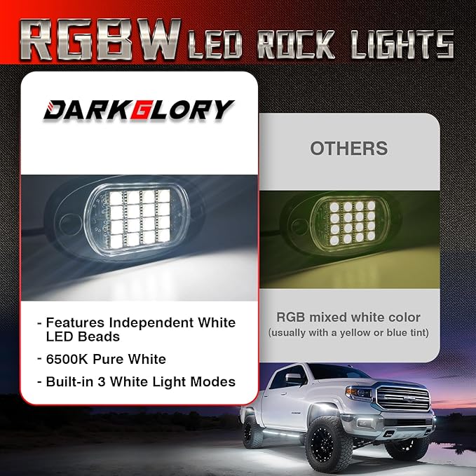 20 Pods RGBW LED Rock Lights for Trucks Offroad Pickup Trailer Sedan SUV Cars, Waterproof Multicolor Neon Underglow Kit with Bluetooth APP/RF Remote, Vehicle Accent Underbody Light Underneath 12V