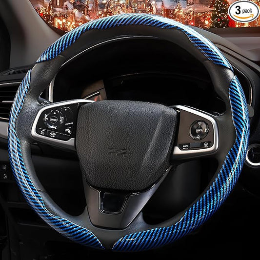 3 Pcs Carbon Fiber Car Steering Wheel Cover, Anti-Skid & Scratch-Proof,Segmented, Butterfly Thin Steering Wheel Cover Men/Women Universal Fit 14.5"-16" Wheel Covers for Cars/Truck/SUV