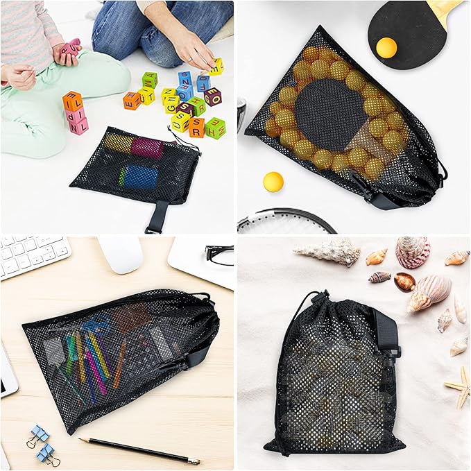 10 PCS With Clips Mesh Drawstring Bags, Portable Nylon Storage Bags for toy,Sports Storage,Outdoor activities etc. (7.9x11.8in)
