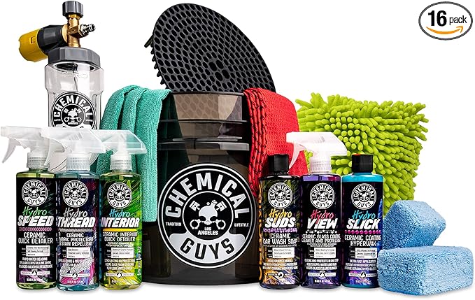 Chemical Guys HOL363 16-Piece Arsenal Builder Ceramic Car Wash & Protection Kit with Big Mouth Max Release Foam Cannon, Bucket and (6) 16 oz Car Care Cleaning Chemicals (Works w/Pressure Washers)