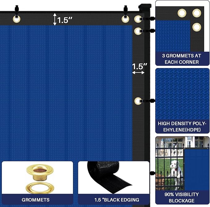 Windscreen4less Privacy Fence Screen Heavy Duty Windscreen Fencing Mesh Fabric Shade Net Cover with Brass Grommtes for Outdoor Wall Garden Yard Pool Deck, 8'x186' Blue