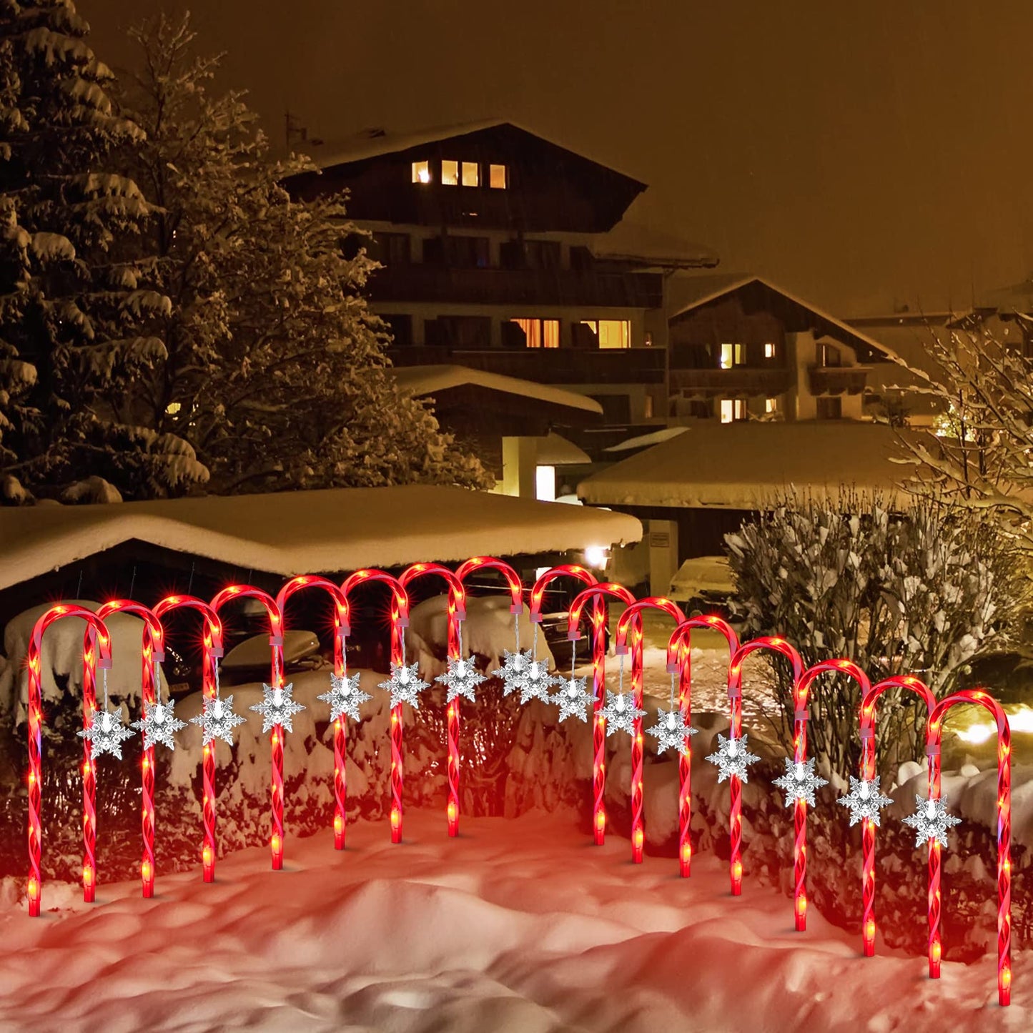 GLOWNOVA 16 Pack 15inch Candy Cane Lights，Twinkle Christmas Candy Cane Pathway Markers, Xmas Pathway Lights Outdoor for Walkway Garden Lawn Holiday Decorations