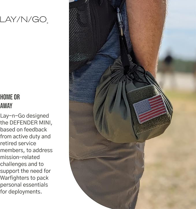 Lay-n-Go Defender Tactical Bag for Gear - Multifunctional Lay-Flat Military Tactical Travel Sack w/Zippered & Mesh Pockets - Water-Resistant, Machine-Washable Utility Tool Bag (16", Combat Green)