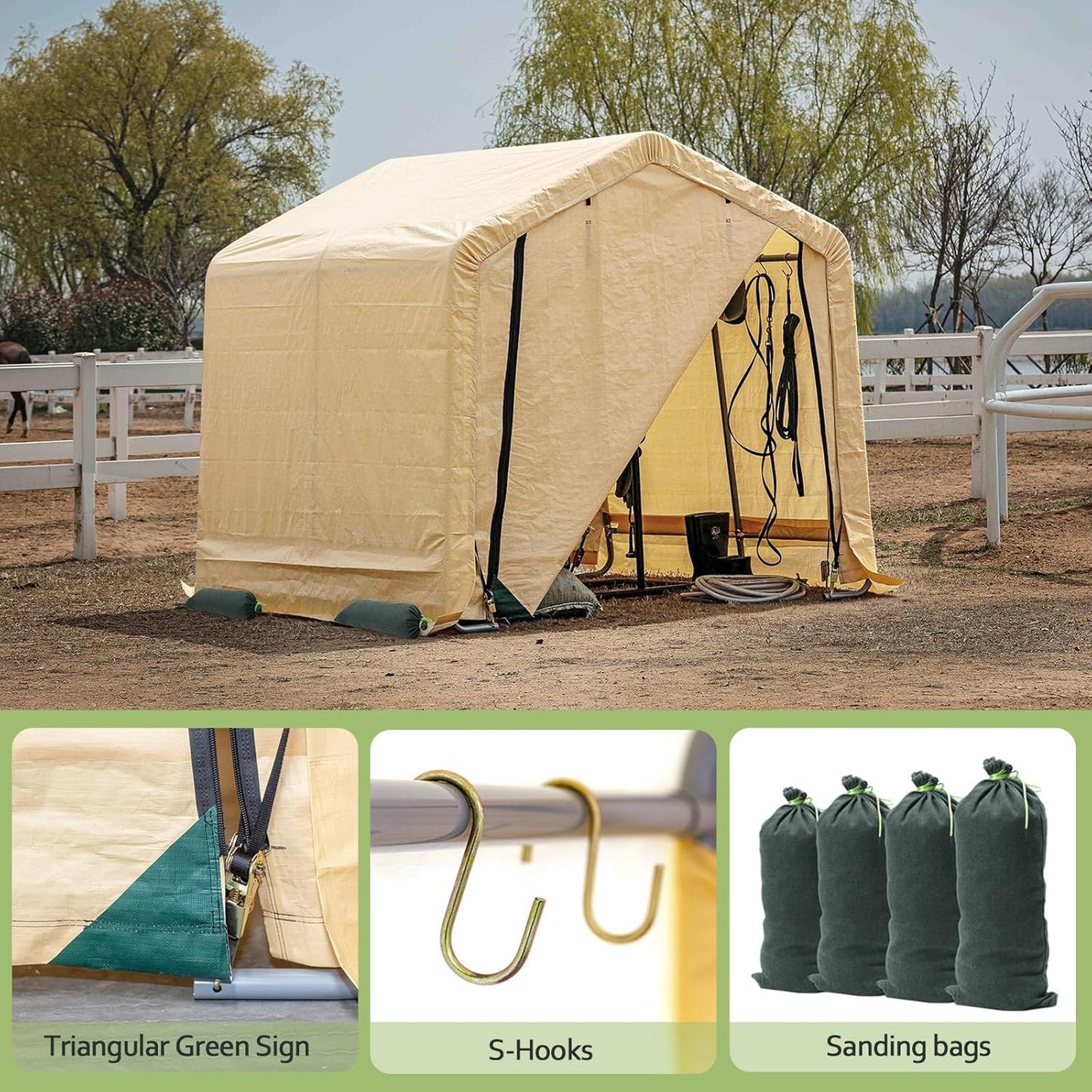 6x6 ft Heavy Duty Outdoor Storage Shed with Roll-up Zipper Door S-Hooks and Sandbags, Waterproof and UV Resistant Portable Garage Carport, Motorcycle Bike ATV Tent Shed, Yellow