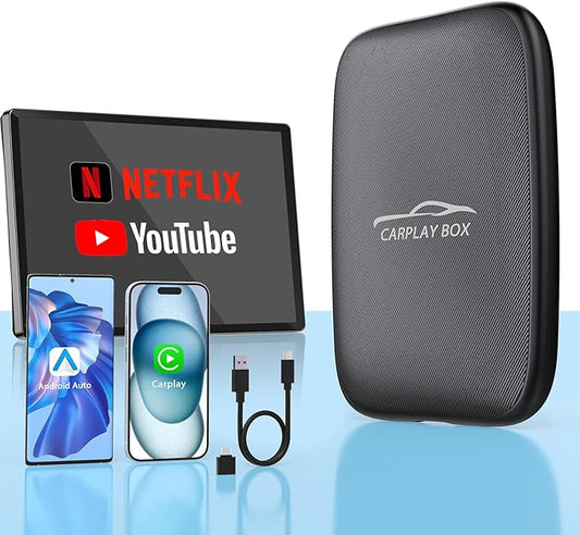 2026 New Wireless CarPlay Adapter Support Netflix/YouTube/TF, 5-in-1 Android Auto & Carplay Adapter with USB-A and USB-C Cables,Convert Wired to Wireless Apple Dongle, Video Box Car Play for iOS 10+