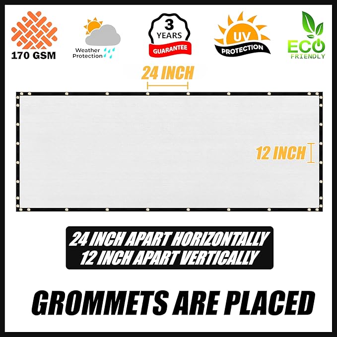 Royal Shade Custom Size 6' x 46' White Fence Privacy Screen Windscreen Cover Netting Mesh Fabric Cloth - Cable Zip Ties Included (We Make Custom Size)