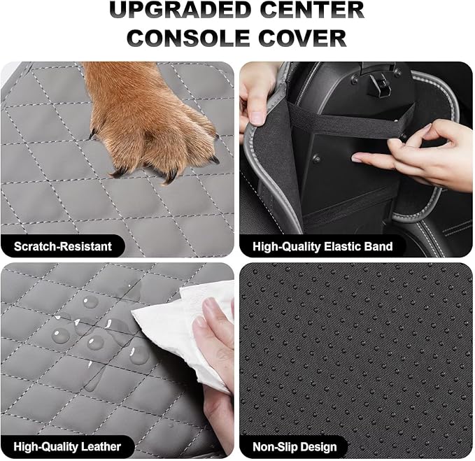 Upgraded Car Center Console Cover Fit for Camry Faux Leather Car Armrest Cover Cushion with 2 Storage Bags,Car Armrest Storage Box Interior Accessories(Grey&Whiteline)