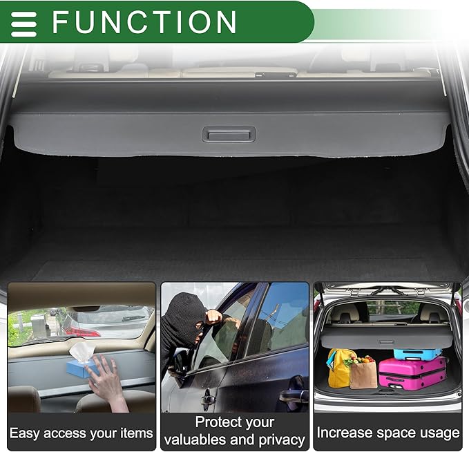 Motoforti Car Trunk Retractable Cargo Cover for Jeep Wrangler JL JLU 4Door HARD TOP 2018-2021 Rear Trunk Parcel Shelf Luggage Security Shield Shade Cover with Accessories Gloss Black