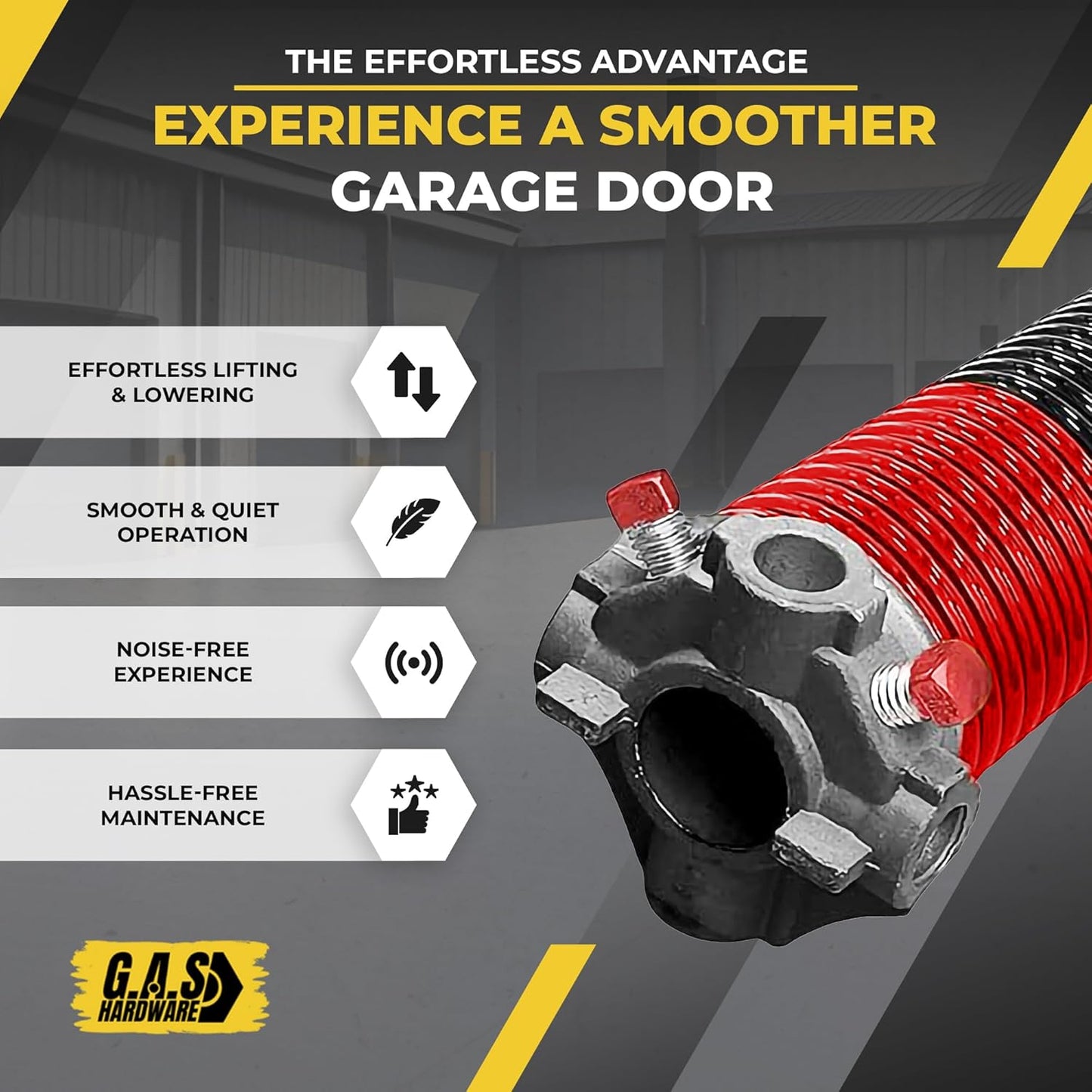 Garage Door Torsion Spring 225x1.75x33 Includes 1” Steel Bearing, Non-Slip Gloves, and Winding Bars for Left Side of Garage Door Precision E-Coating 5-Year Warranty Min. 30,000 Cycles (Red Cone)