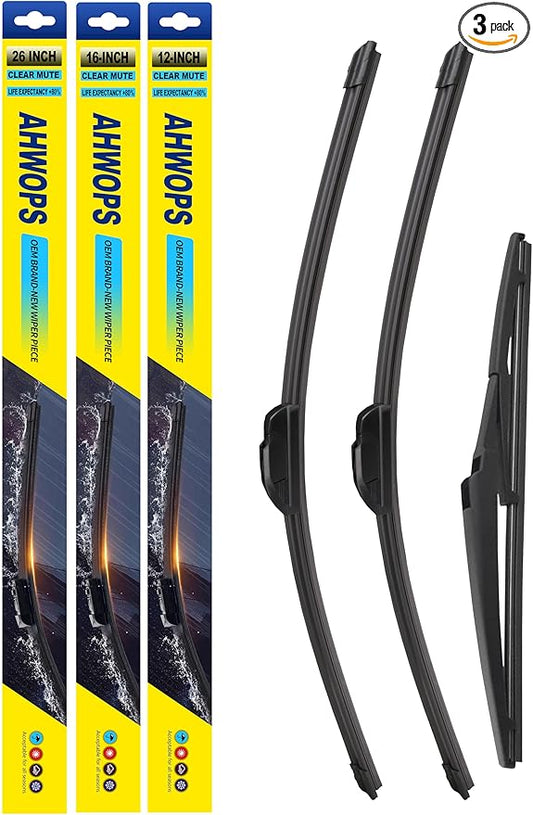 3 Wiper Front and Rear Wiper Blades for 2019-2023 Toyota Rav4, 2006-2015 Mazda 5, OE Original Style (26″/16″ Front/12″ Rear) For My Car