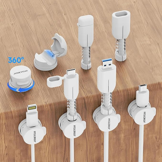 6 Rotatable Cord Holder Desktop Cord Organizer Magnetic Spring Cable Clips 2 Charging Cord Protecors for Nightstand Phone Charger Organizer Computer Desk Cable Management Appliance Adhesive Wire Strap