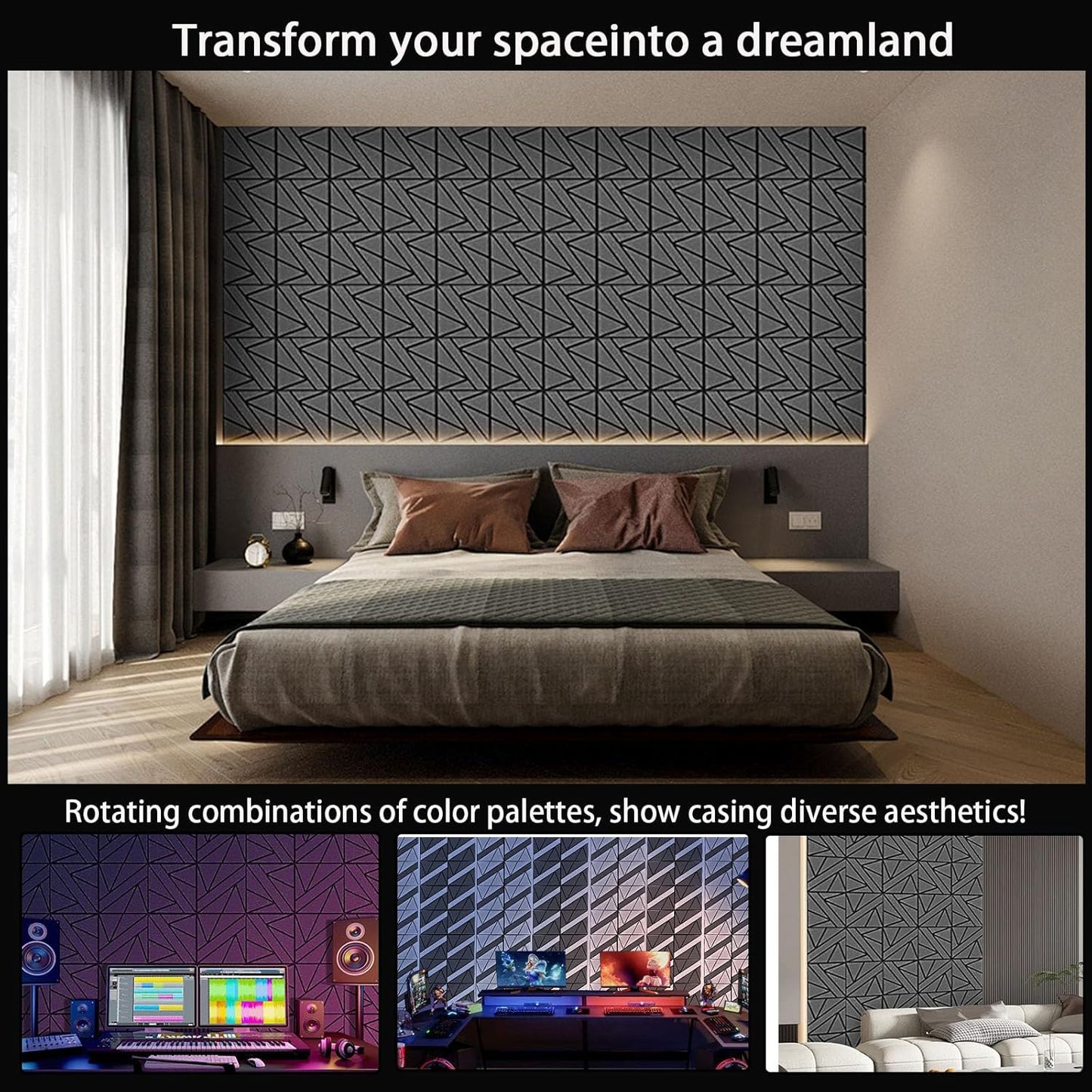 16 Pack Self-Adhesive Soundproof Wall Panels, 12 x 12 x 0.47 In Sound Proof Foam Panels for Walls, 1.2lb/ft³ High Density, Thicker 0.47in, Acoustic Panels, Noise Dampening Panels Studio Gray