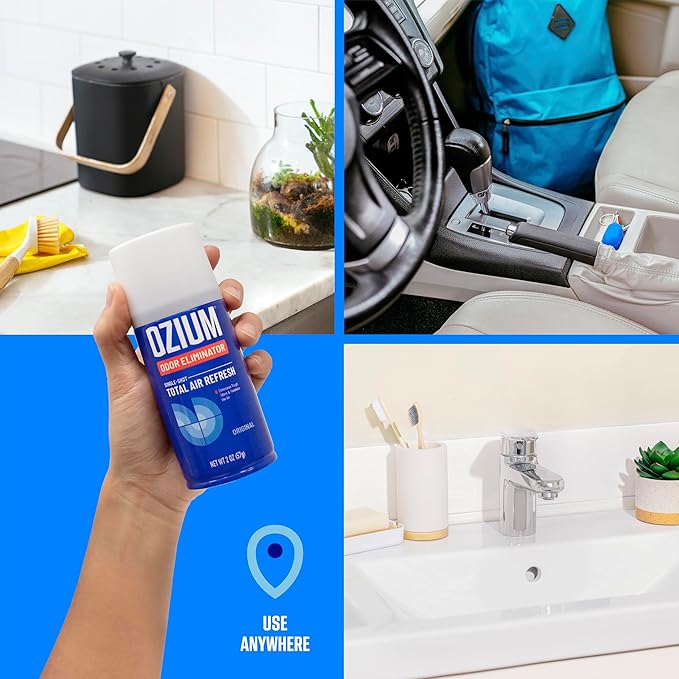 Ozium Air Freshener, Anywhere Odor Eliminator ™, 2oz Single Shot Total Air Refresh & Car Air Freshener - Wild Cherry - 4 Pack