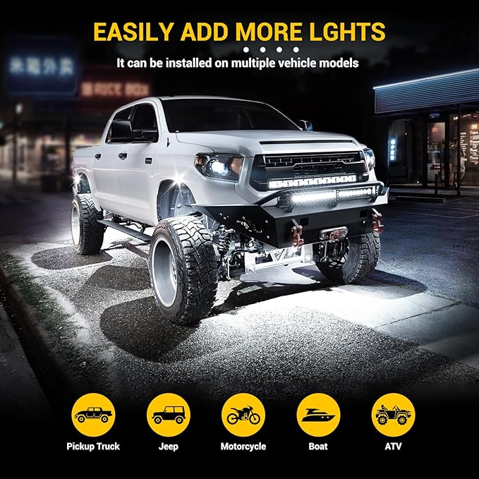 Hovano 20 Pods White Rock Light Kit with Wired Switch - 6500K Pure White LED Underglow, IP68 Waterproof, Super Bright 36 LEDs for Trailer Off Road SUV UTV ATV RZR Car