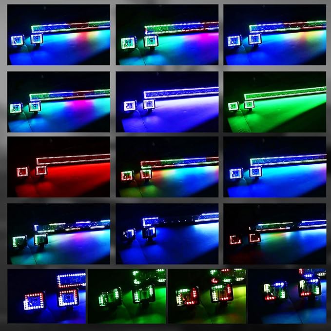 42" Curved RGB LED Light Bar 2X 4 Flood LED Pods with Chasing RGB Halo 16 Solid Colors Offroad Driving Fog Lights with Switch Wiring Harness