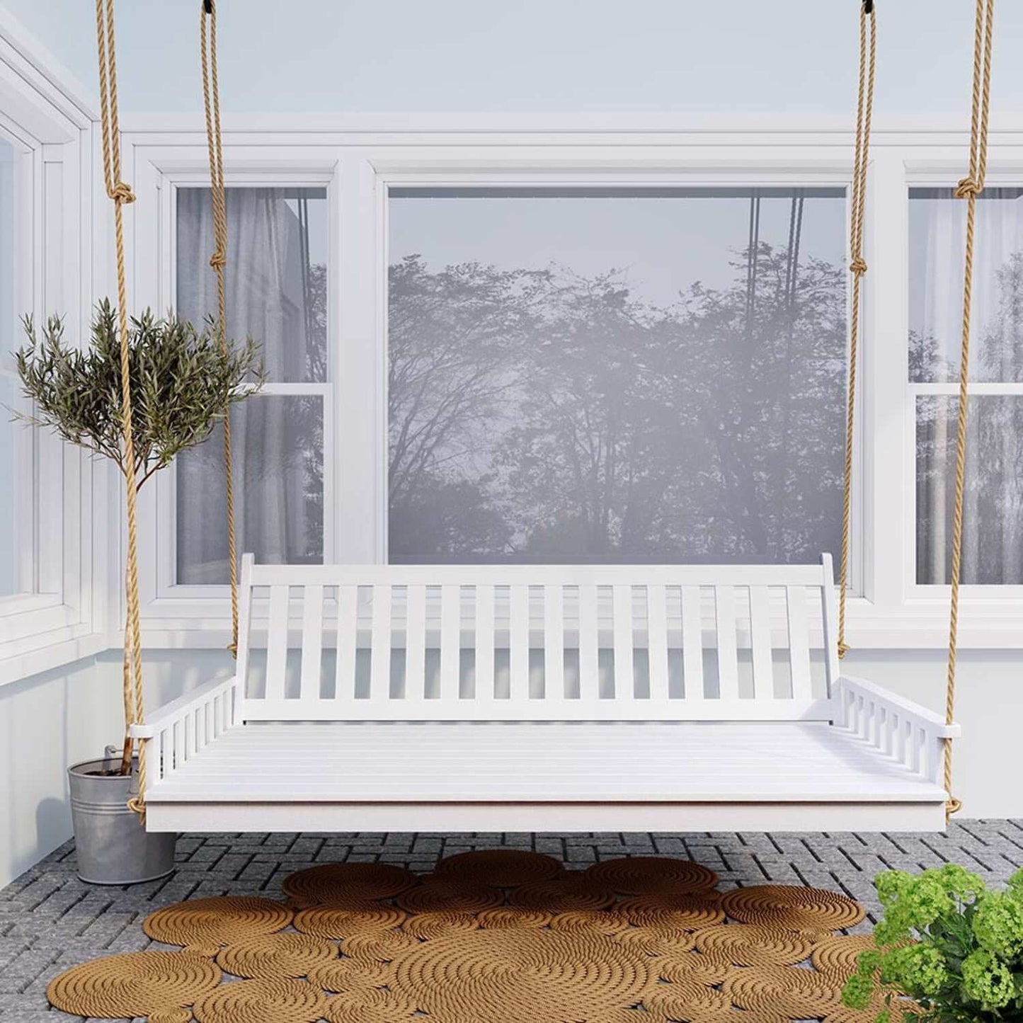 Keystone Amish Co. Twin Franklin Porch Swing Bed with Ropes, White Paint