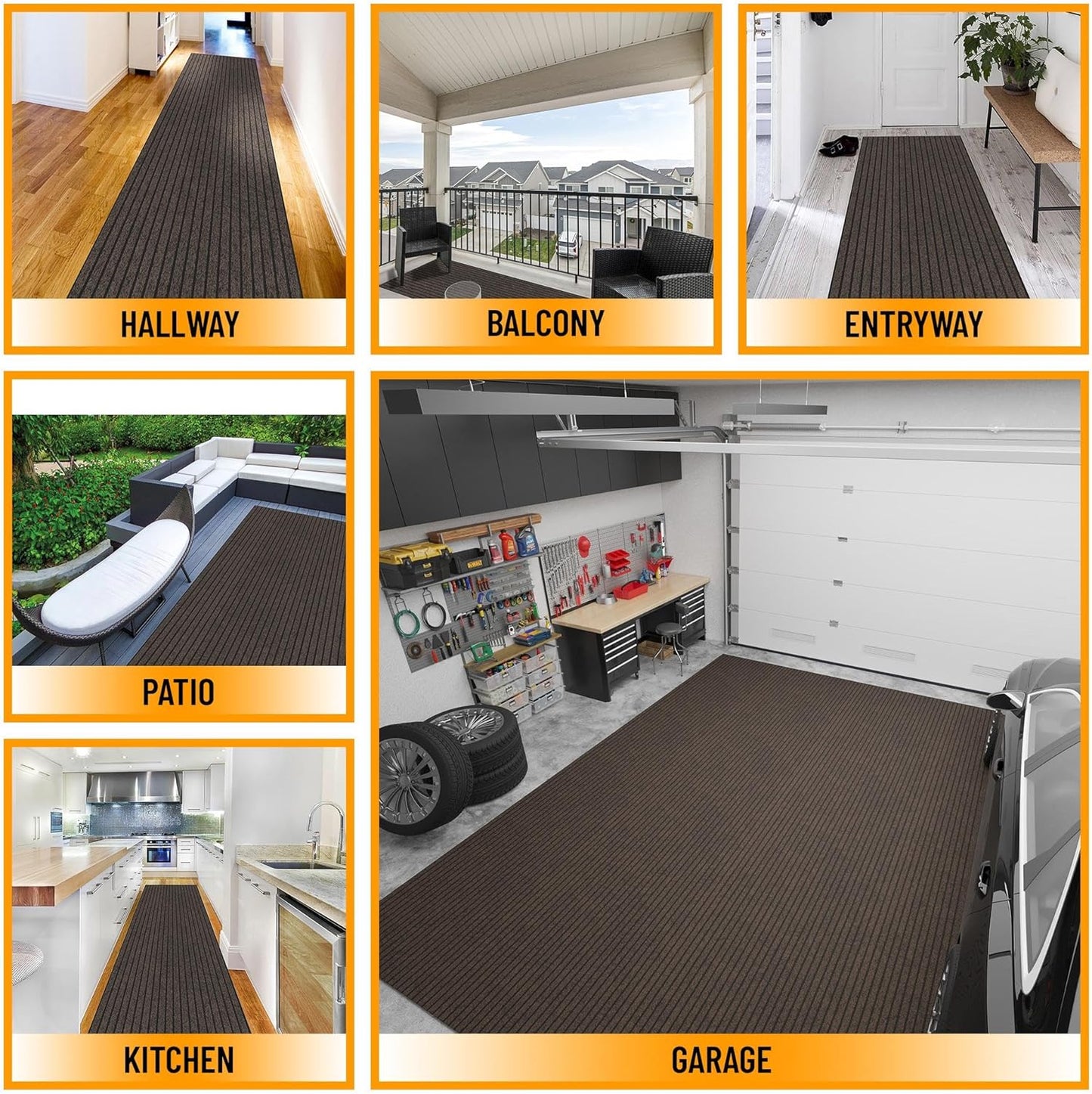 Ottomanson 2'7" x 19' Hallway Runner with Scraper Pile - Extra Durable Non-Slip Rug Mat for Indoor & Outdoor Use - Ideal for Kitchen, Entryway & Garage - High-Traffic Carpet, Brown