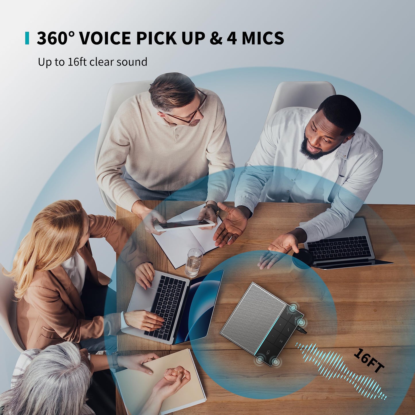 HiDock Conference Speaker and Microphone with Mute/Project, Enhanced Voice Pickup & Full Duplex Noise Cancelling Speakerphone, Omnidirectional USB C Speaker for Home Office Meeting-Grey