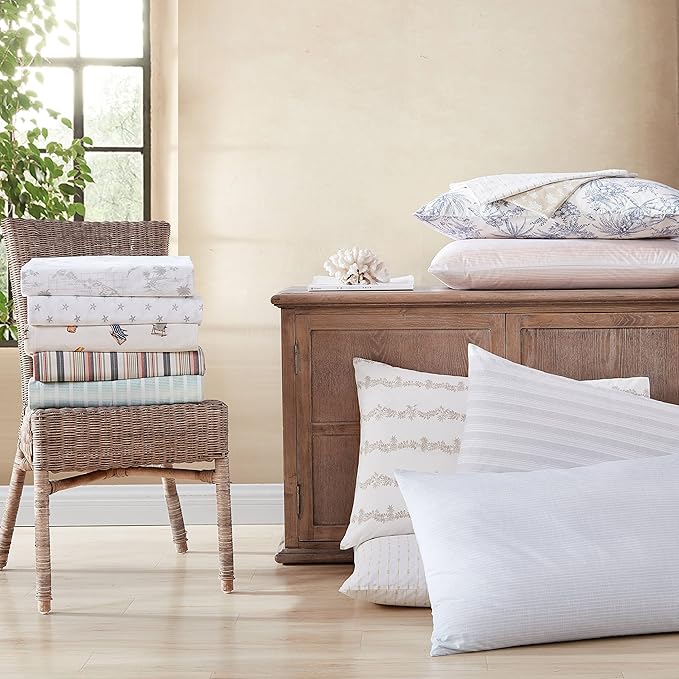 Tommy Bahama - Queen Sheets, Cotton Percale Bedding Set, Crisp & Cool, Stylish Bedding Set (Pineapple Pinstripe Yellow, Queen)