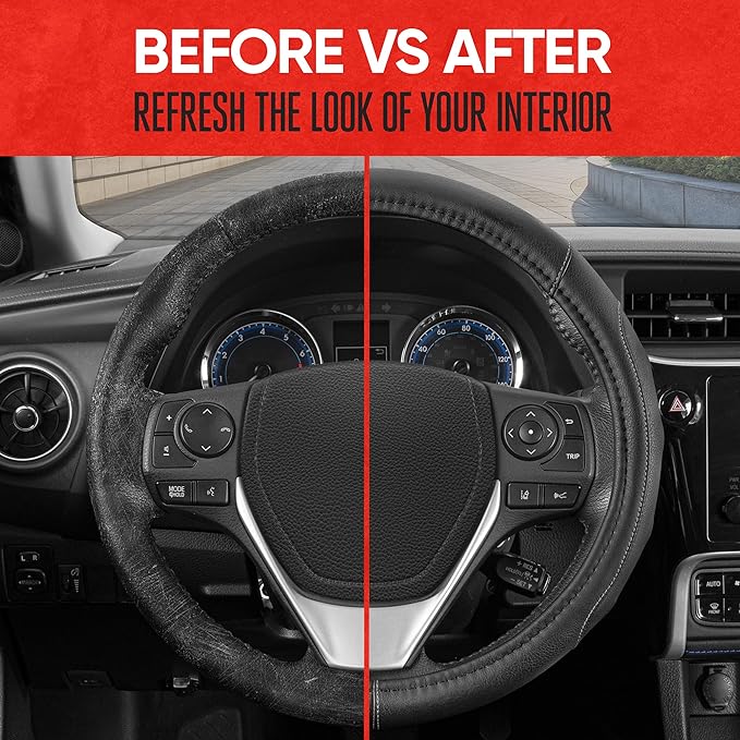 Motor Trend GripDrive Faux Black Leather Steering Wheel Cover for Car Truck Van SUV, Small 14 inch Size, Gray Accent Stitched Car Steering Wheel Cover Vehicle & Auto Accessories