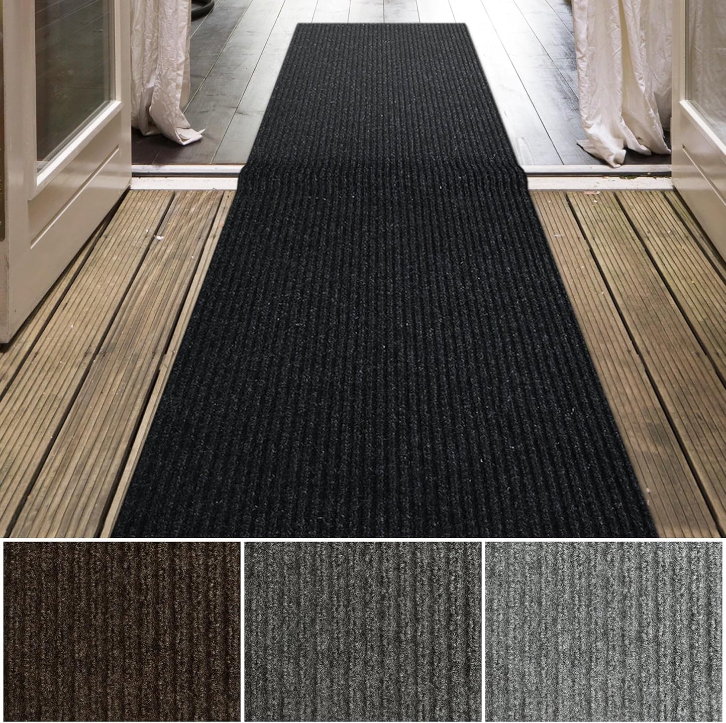 iCustomRug Spartan Weather Warrior Duty Indoor/Outdoor Utility Ribbed in 3ft,4ft,6ft Widths 70 Custom Sizes with Natural Non-Slip Rubber Backing 4'X12' in Black