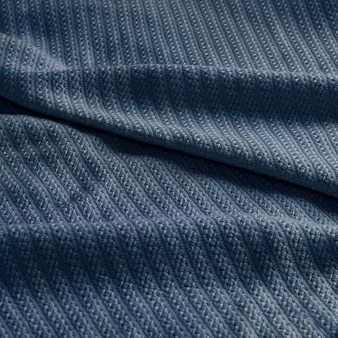 Madison Park Liquid Cotton Blanket Breathable, Softer Ring Spun Weave, Diamond Motif, Luxurious 100% Cotton All Seasons Lightweight Summer Blanket for Bed, Couch, Office, Navy, King