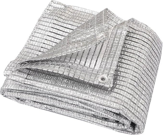 65% Aluminum Foil Shade Cloth with Grommets,12ft x 20ft, Mesh Sun Block Fabric Cover, Canopy, Privacy Screen for Outdoor Patio, Garden, Backyard, Silver
