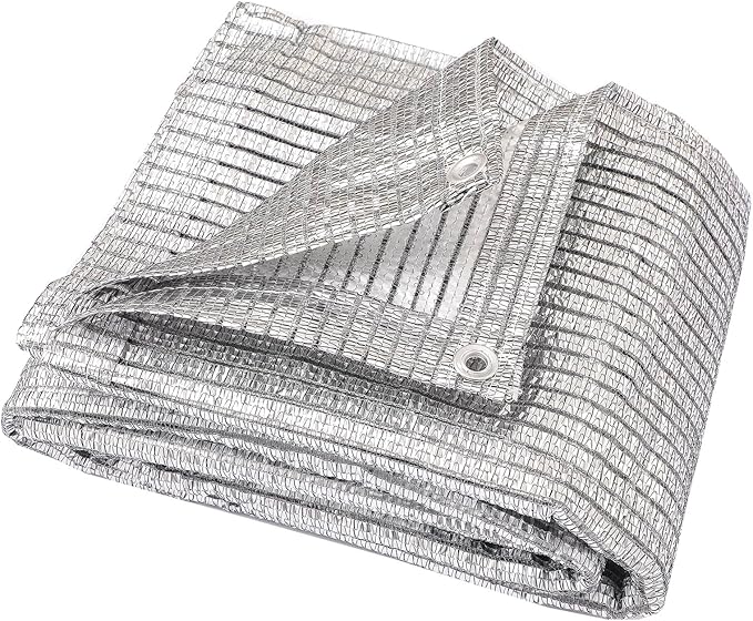 65% Aluminum Foil Shade Cloth with Grommets,8ft x 10ft, Mesh Sun Block Fabric Cover, Canopy, Privacy Screen for Outdoor Patio, Garden, Backyard, Silver