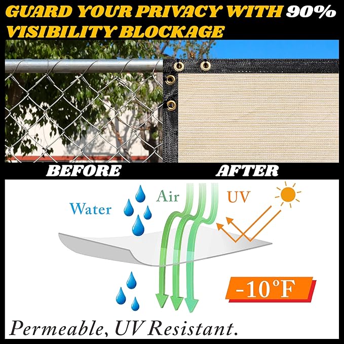 Royal Shade Custom Size 5' x 141' Beige Fence Privacy Screen Windscreen Cover Netting Mesh Fabric Cloth - Cable Zip Ties Included (We Make Custom Size)