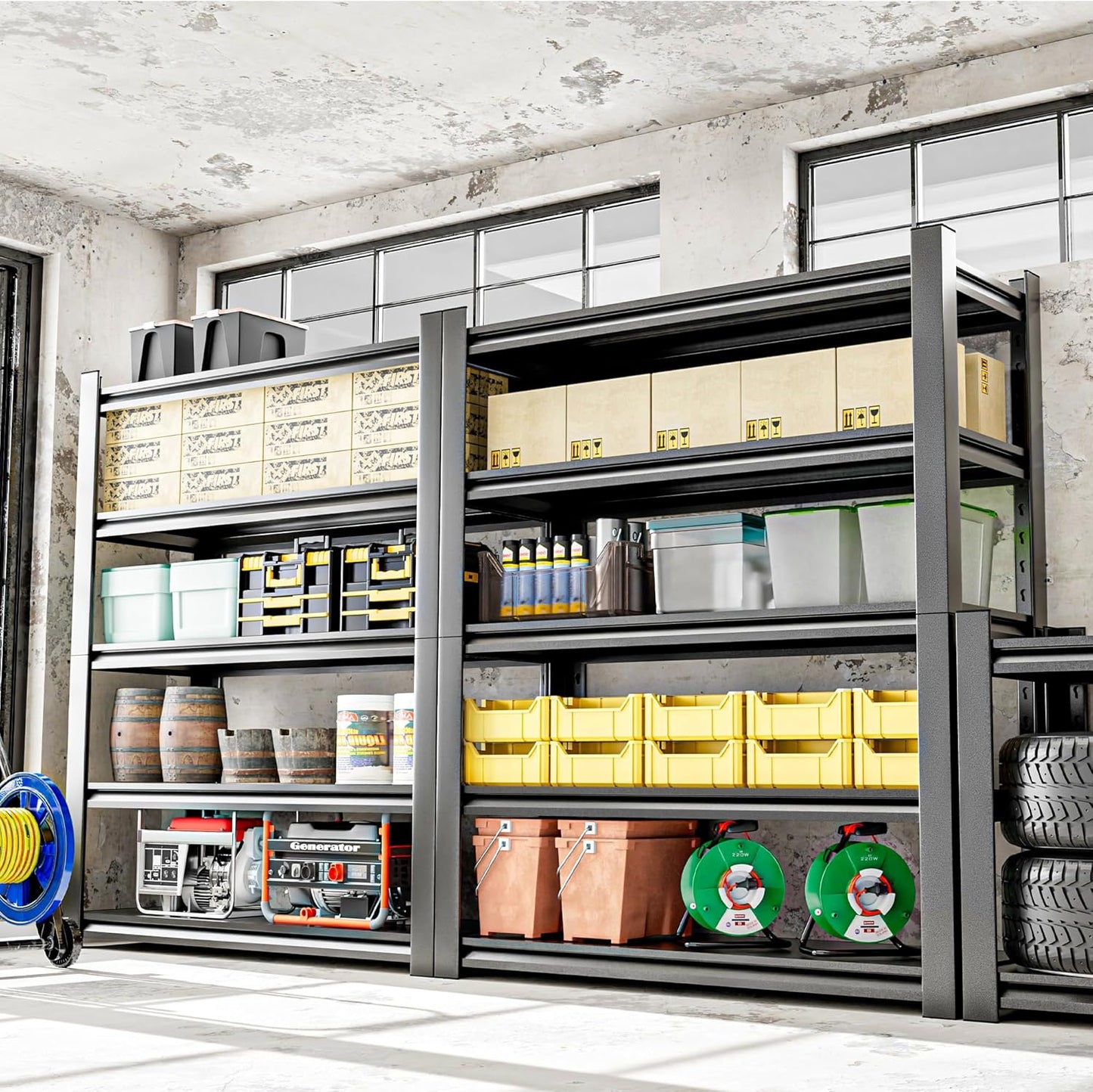Garage Shelving Heavy Duty, 5 Tier Metal Storage Shelf Unit for Industrial and Utility Use - Durable Metal Shelf Organizer, Garage Storage Shelf 18" D x48 W x78 H（2 Pieces）