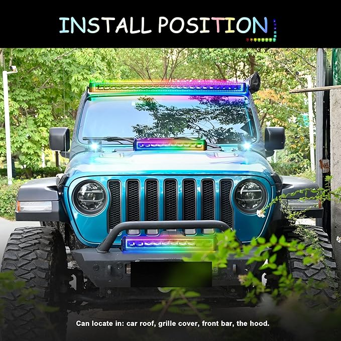 52" Curved RGB LED Light Bar 2X 4 Flood LED Pods with Chasing RGB Halo 16 Solid Colors Offroad Driving Fog Lights with Switch Wiring Harness