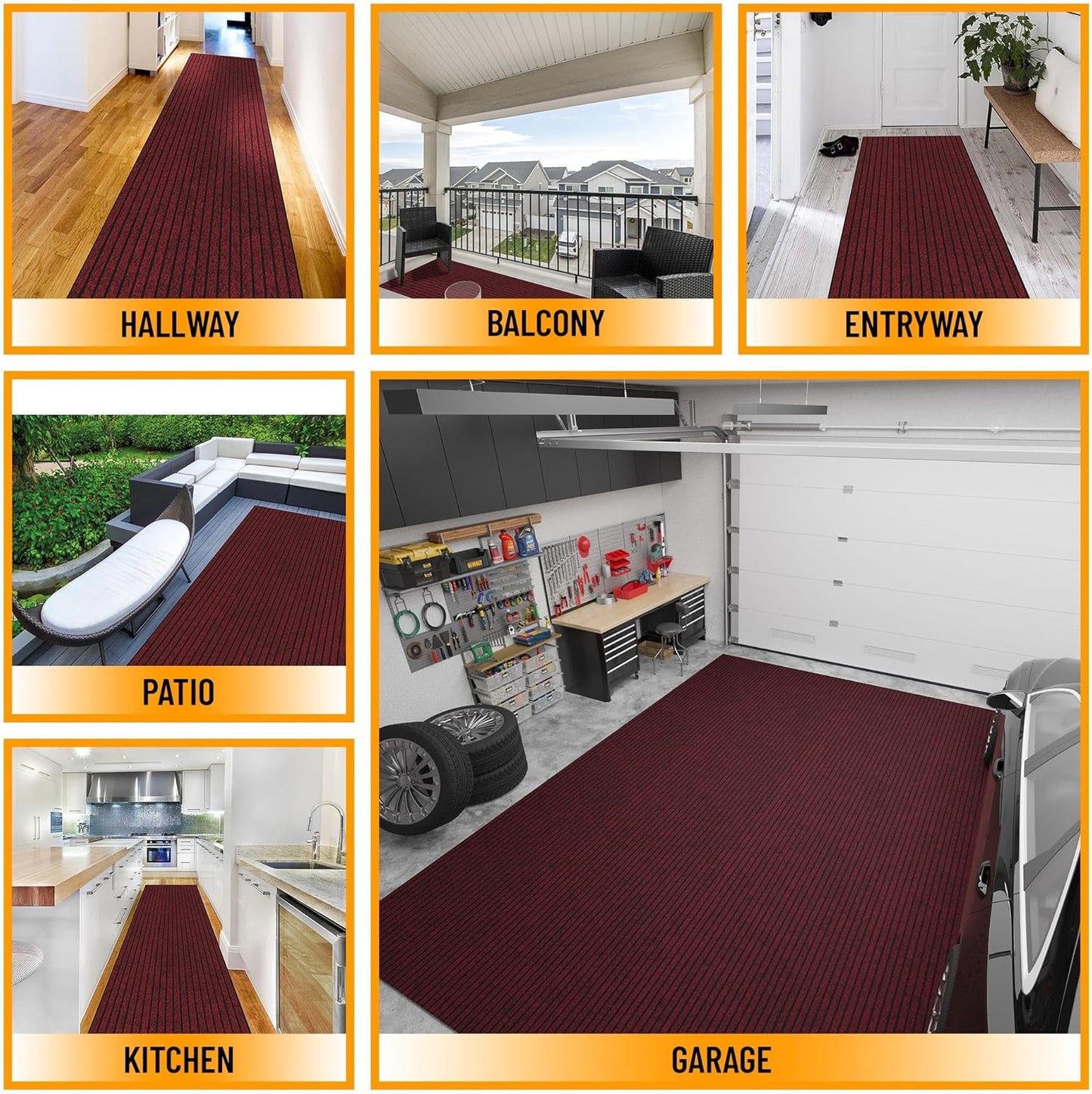 Ottomanson 2' x 11' Hallway Runner with Scraper Pile - Extra Durable Non-Slip Rug Mat for Indoor & Outdoor Use - Ideal for Kitchen, Entryway, Patio & Garage - High-Traffic Carpet, Red