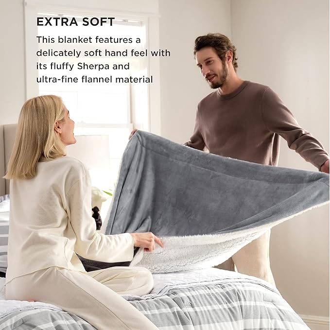 Bedsure Sherpa Fleece Throw Blanket for Couch - Thick and Warm Blanket for Winter, Soft Fuzzy Plush Throw Gift for Women, Grey, 50x60 Inches