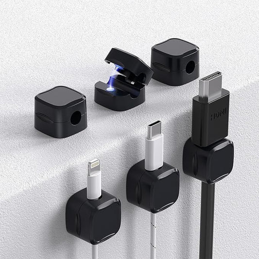 6 Pack Magnetic Cable Clips Cord Holder, Under Desk Cable Management, AORUICN Adhesive Wire Holder Keeper Organizer for Home Office Desk Phone Car Wall Desktop Nightstand