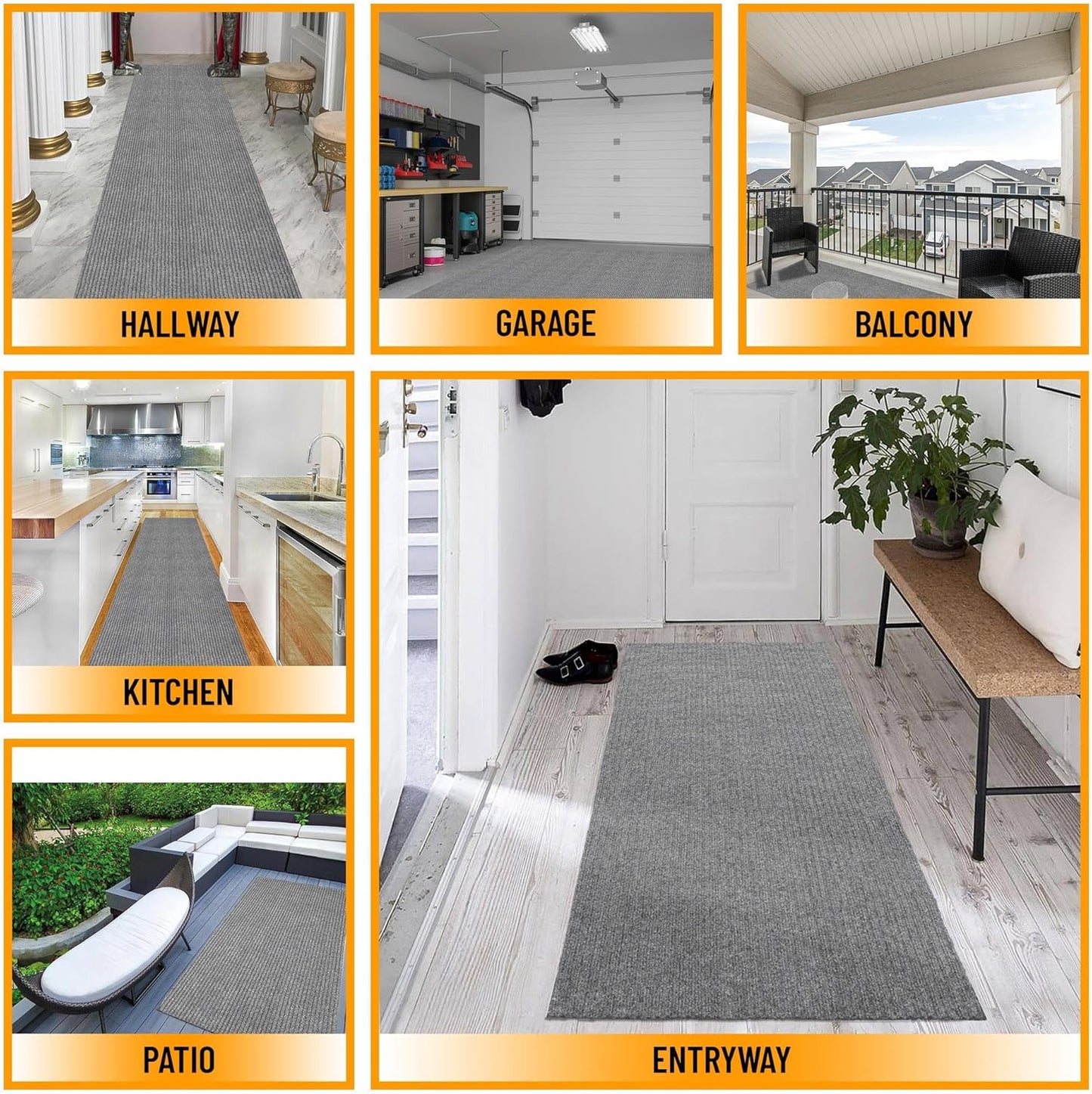 Ottomanson 3'11" x 5' Mud Mat Area Rug Scraper Carpet - Non-Slip, Dirt Trapping for Indoor & Outdoor Use - Ideal for Entryway, Garage, Kitchen, Patio & High-Traffic Areas, Gray