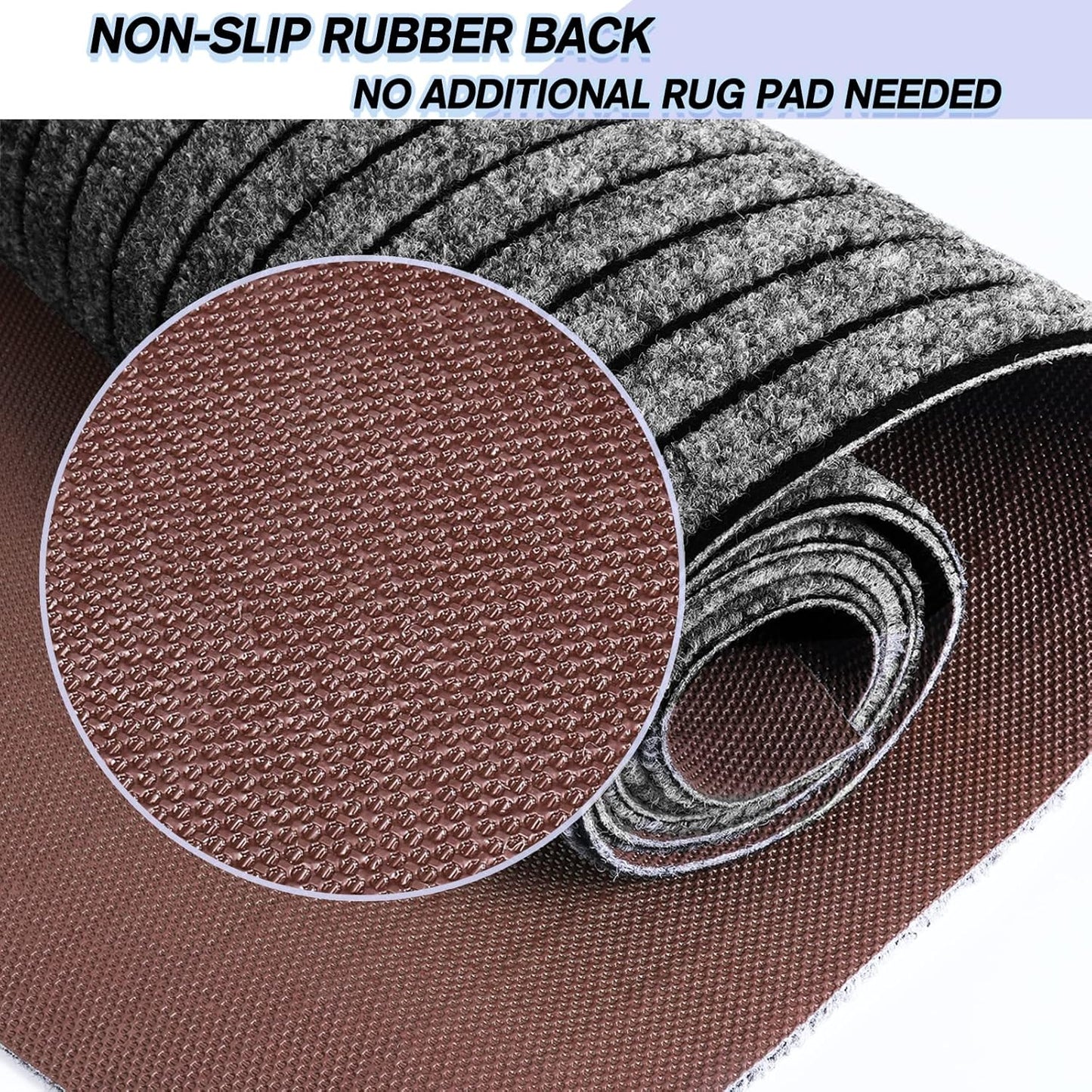 Custom Size Backed Non-Slip Area Rugs Runner, Easy Clean, Waterproof Runner Rugs for Hallway Entryway, Kitchen, Laundry, 2FT x 20FT, Gray Stripe
