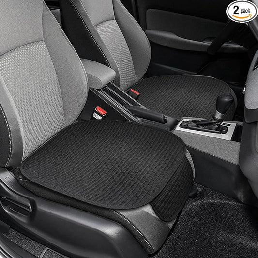 2PCS Car Seat Bottom Cover Pad, Car Seat Mat, Driver Cushion with Comfort Memory Foam & Non-Slip Rubber Bottom, Vehicle Accessories Breathable Seat Protector Mat for Auto Office Home (Black)