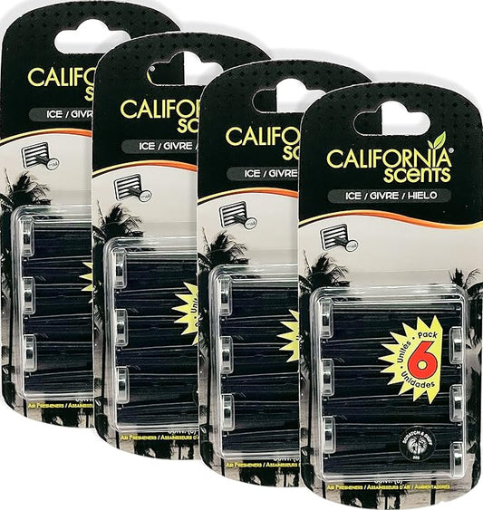Car Vent Sticks, Long-Lasting Car Air Freshener and Odor Eliminator, 6 Sticks, California Scents, 4 Packs (Ice)