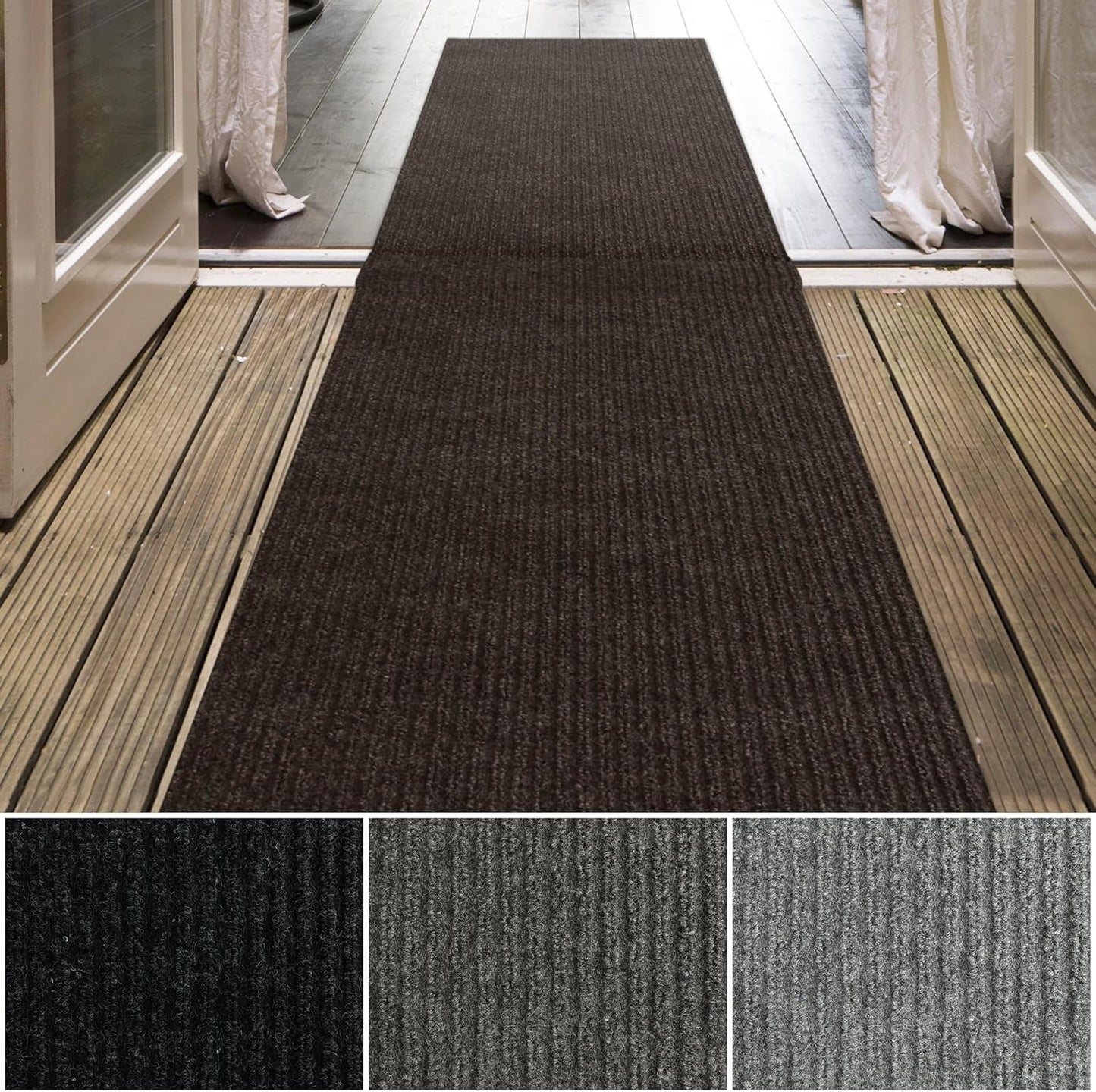 iCustomRug Spartan Weather Warrior Indoor/Outdoor Utility Ribbed Carpet Runner with Non-Slip Thermoplastic Rubber Backing, 3ft X 38ft in Brown