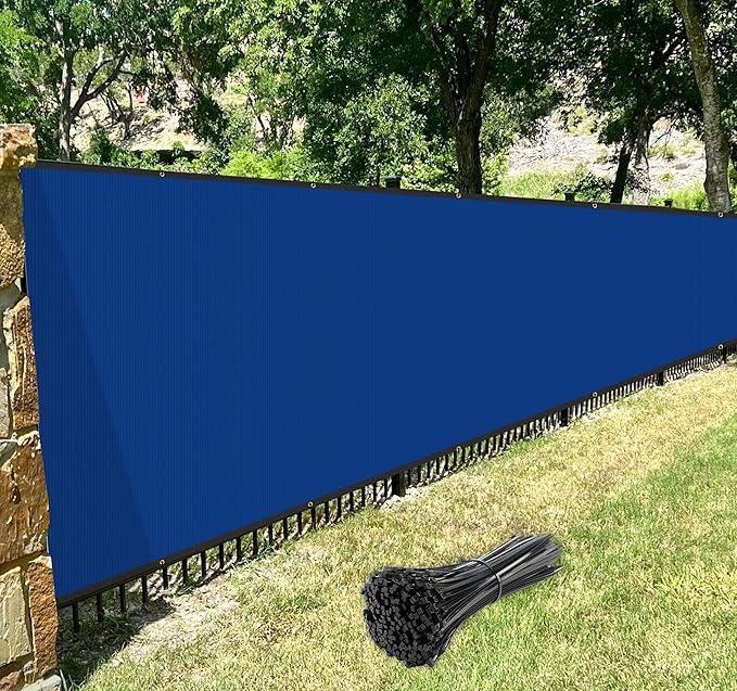 Windscreen4less Privacy Fence Screen Heavy Duty Windscreen Fencing Mesh Fabric Shade Net Cover with Brass Grommtes for Outdoor Wall Garden Yard Pool Deck, 8'x137' Blue