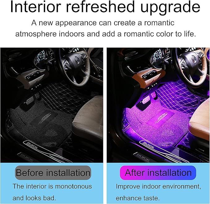 RGB Car Footwell Ambient Lighting Kit USB 16.7 Millions Colors Sound Active Music Sync APP Control Car Interior Multicolored Footwell Atmosphere Light