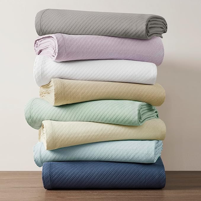 Madison Park Liquid Cotton Luxury Blanket Premium Soft Cozy 100% Ring Spun Cotton For Bed , Couch or Sofa, Full/Queen, Ivory