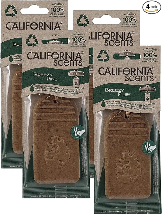 California Scents Hanging 3D Paper: Natural, Environmentally Friendly Car Freshener with Recycled Materials and Strong Odor Eliminator for Automotive Air Freshening (Breezy Pine, 4 Packs)