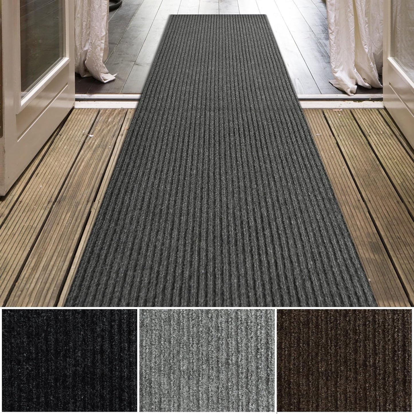iCustomRug Spartan Weather Warrior Duty Indoor/Outdoor Utility Ribbed in 3ft,4ft,6ft Widths 70 Custom Sizes with Natural Non-Slip Rubber Backing 4'X44' in Charcoal
