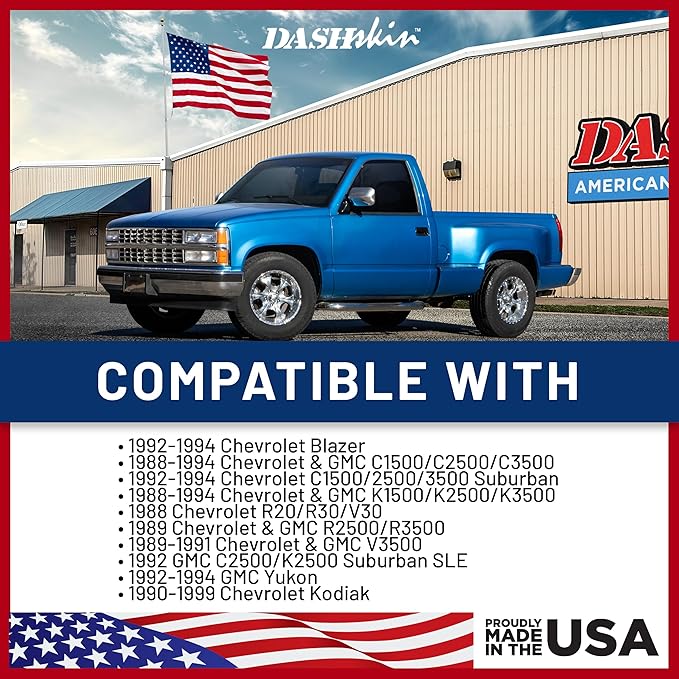 DashSkin Dash Cover Compatible with 1988-1994 C1500 C2500 C3500 K1500 K2500 K3500 Silverado Sierra Tahoe Yukon Suburban in Saddle (Tan) - Hard Molded Plastic Dashboard Cap