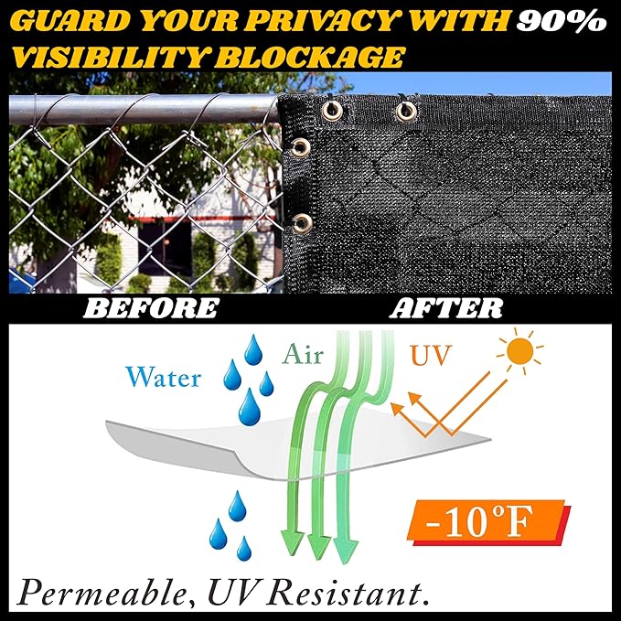 Royal Shade Custom Size 6' x 42' Black Fence Privacy Screen Windscreen Cover Netting Mesh Fabric Cloth - Cable Zip Ties Included (We Make Custom Size)