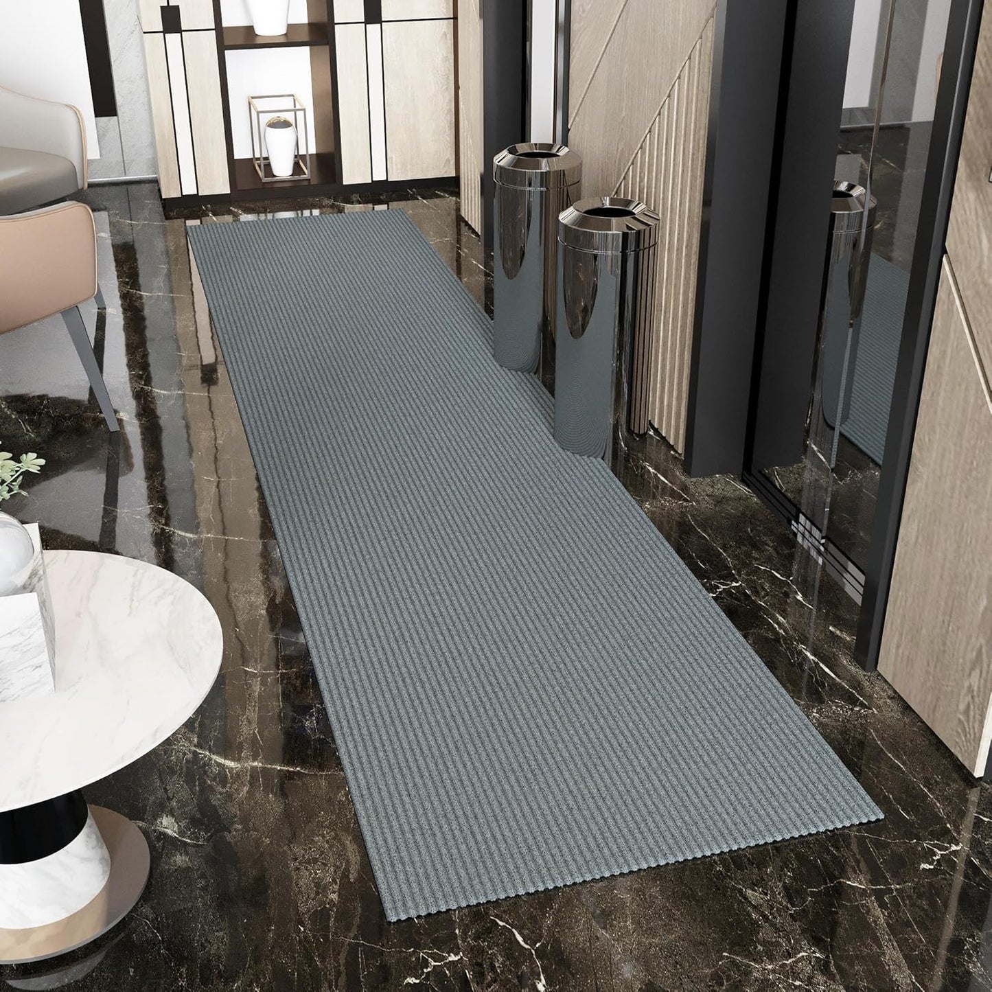 Ottomanson 2' x 26' Hallway Runner with Scraper Pile Extra Durable Non-Slip Rug Mat for Indoor & Outdoor Use - Ideal for Kitchen, Entryway, Patio & Garage - High-Traffic Carpet, Gray