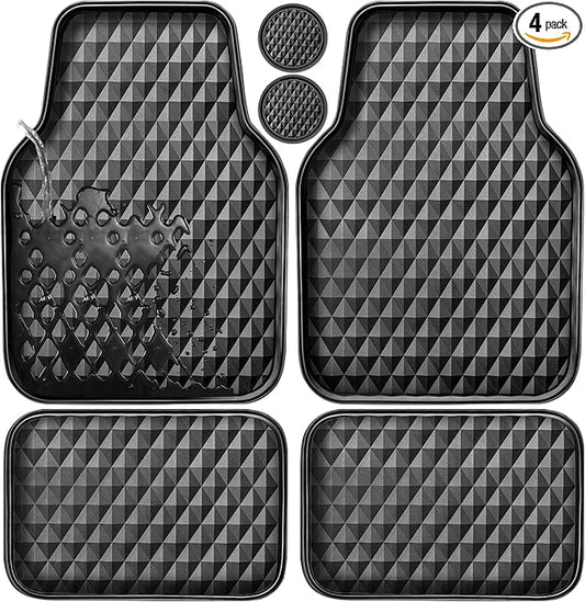 CAR PASS Deep Tray Rubber Car Mats, Heavy Duty All-Weather Floor Mat for Car, Durable Anti-Slip 3D Rhombus Waterproof Car Floor Mats, Universal L~S Fit for Truck SUV Vehicle Automotive, 4 Pieces Black