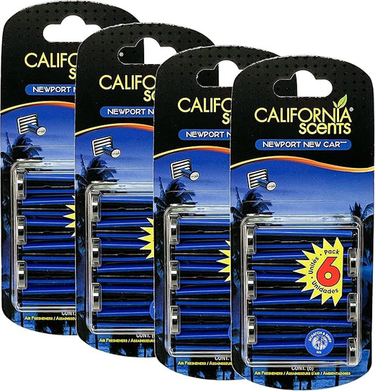 Car Vent Sticks, Long-Lasting Car Air Freshener and Odor Eliminator, 6 Sticks, California Scents, 4 Packs (Newport New Car)